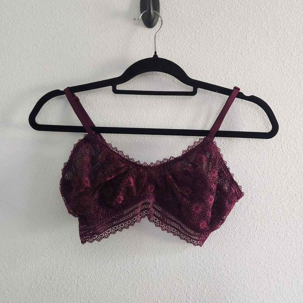 Victoria's Secret Burgundy Floral Lace Longline Bralette Unlined Wireless size L